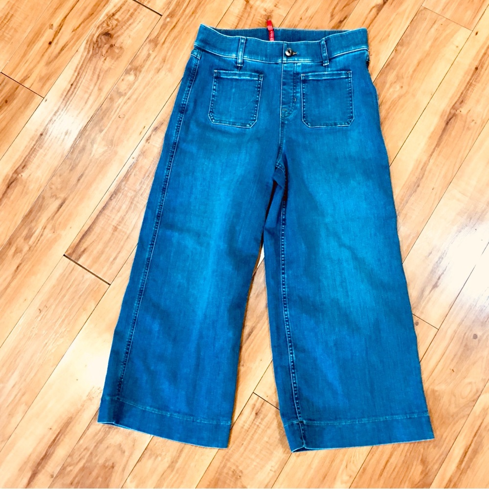 Spanx denim wide leg jeans subtle crop trending soft stretch medium